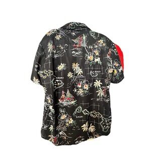 Stitch Hawaiian Aloha Shirt Black XL‎ Tropical Island Map Floral Print